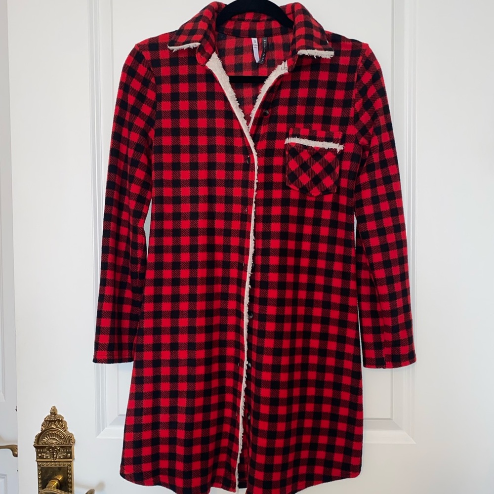 Red and Black Plaid Flannel Nightgown